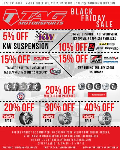 TAG Motorsports Black Friday 2018